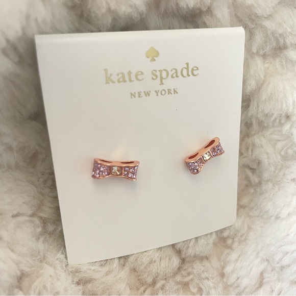 Kate Spade Ready Set Bow Pave Bow Studs Rose Gold Pinky Earrings NWT - Picture 8 of 15